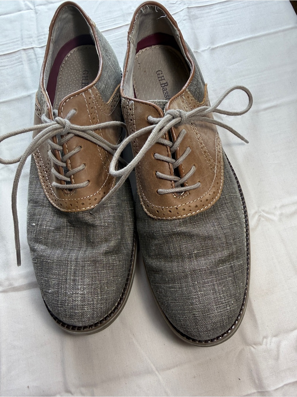 G.H. Bass & Co. Men's Gray Linen and Brown Leather Wingtip Oxfords